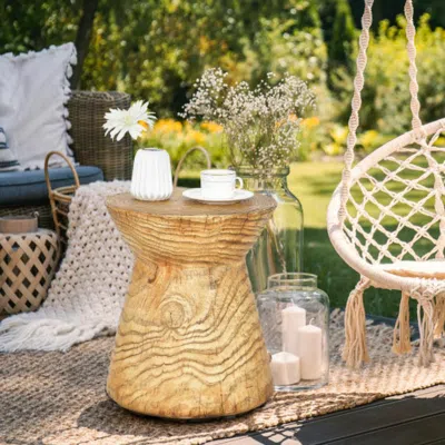 Hivvago Weather Resident Rock End Table With Wood Grain For Living Room