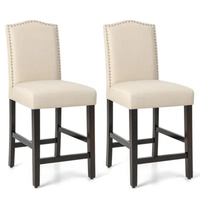Hivvago 2 Pcs Fabric Nail Head Counter Height Dining Side Chairs Set-beige