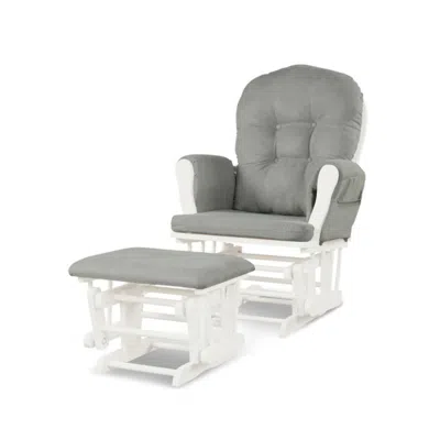 Hivvago Wood Glider And Ottoman Set With Padded Armrests And Detachable Cushion-light Gray