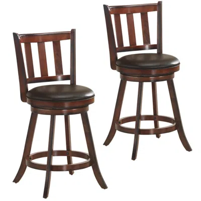 Hivvago 2 Pieces 360 Degree Swivel Wooden Counter Height Bar Stool Set With Cushioned Seat-25 Inches