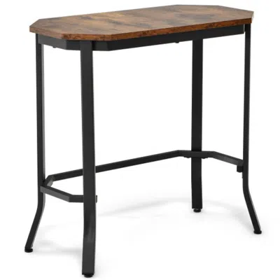 HIVVAGO NARROW END TABLE WITH RUSTIC WOOD GRAIN AND STABLE STEEL FRAME-RUSTIC BROWN 