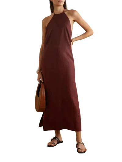 Haight Antonia Open-back Linen Midi Dress In Brown