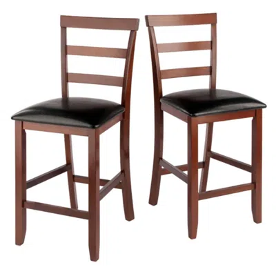HIVVAGO 2-PC CUSHION LADDER-BACK COUNTER STOOL SET BLACK AND WALNUT 