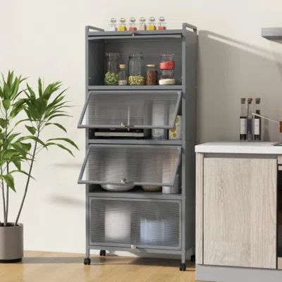 Hivvago 5-tier Kitchen Baker's Rack With Flip-up Pc Doors-gray