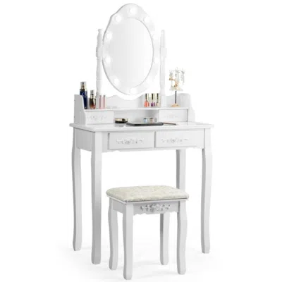 Hivvago Makeup Vanity Dressing Table Set With Dimmable Bulbs Cushioned Stool-white