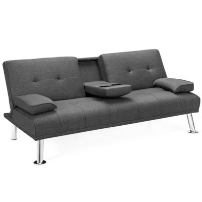 Hivvago Convertible Folding Futon Sofa Bed Fabric With 2 Cup Holders-dark Gray
