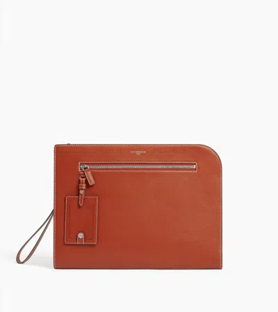 Le Tanneur Emile A4 Pouch In Grained Leather In Brown