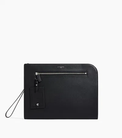 Le Tanneur Emile A4 Pouch In Grained Leather In Black