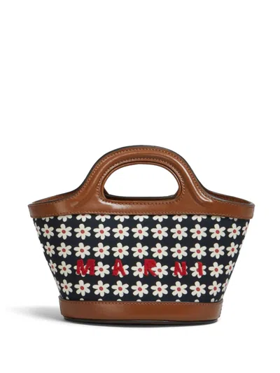 Marni Black Canvas Tropicalia Micro Bag With Daisy Print In Zo823 Red/white/black