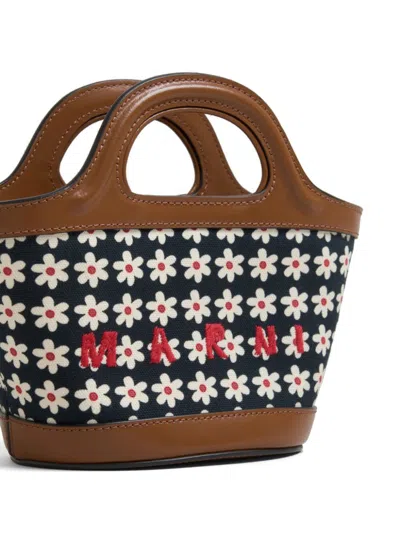 Marni Black Canvas Tropicalia Micro Bag With Daisy Print In Zo823 Red/white/black