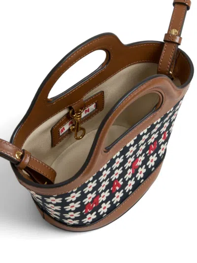 Marni Black Canvas Tropicalia Micro Bag With Daisy Print In Zo823 Red/white/black