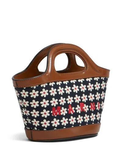 Marni Black Canvas Tropicalia Micro Bag With Daisy Print In Zo823 Red/white/black