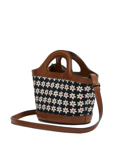 Marni Black Canvas Tropicalia Micro Bag With Daisy Print In Zo823 Red/white/black