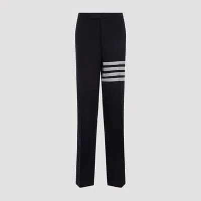Thom Browne Navy Blue Low Rise Drop Crotch Backstrap Wool Trousers In Blue