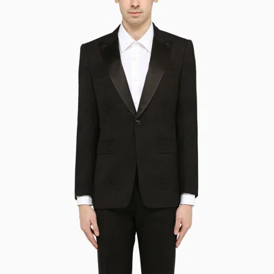Burberry Black Cotton Tuxedo Jacket For Men With Oak Leaf Crest Detail And Satin Lapels In Black
