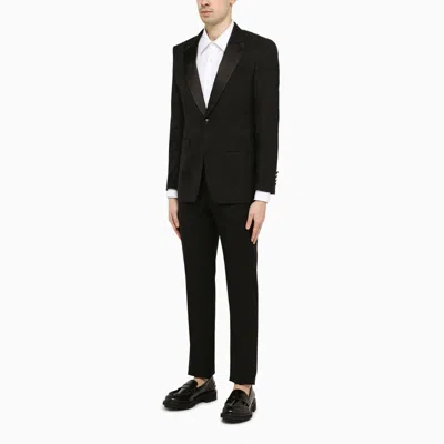 Burberry Black Cotton Tuxedo Jacket For Men With Oak Leaf Crest Detail And Satin Lapels In Black