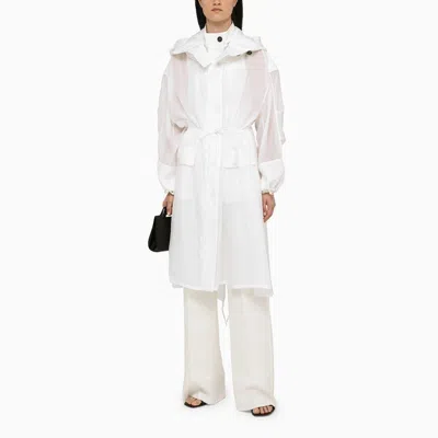 Ferragamo Silk Blend Chiffon Trenchcoat With Removable Hood In White