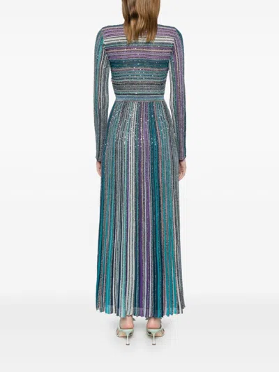 Shop Missoni Multicoloured Ribbed Knit Dress With Sequins In Blue