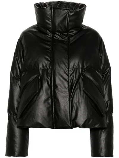 Shop Mm6 Maison Margiela Padded Faux Leather Jacket With Funnel Neck For Women In Black