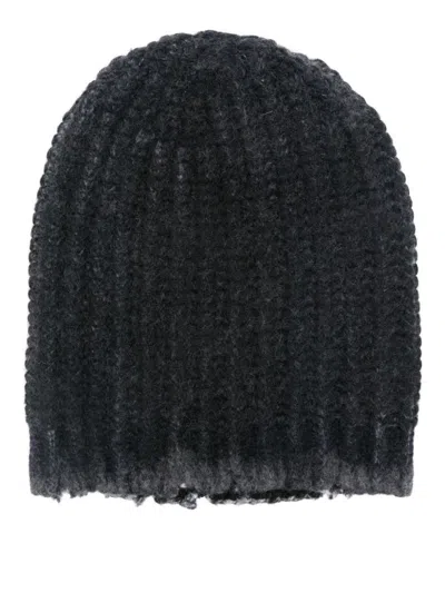 Shop Avant Toi Corn Cob Stitch Hat With Destroyed Effect Accessories In Blue