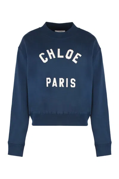 Shop Chloé Logo Detail Cotton Sweatshirt In Blue