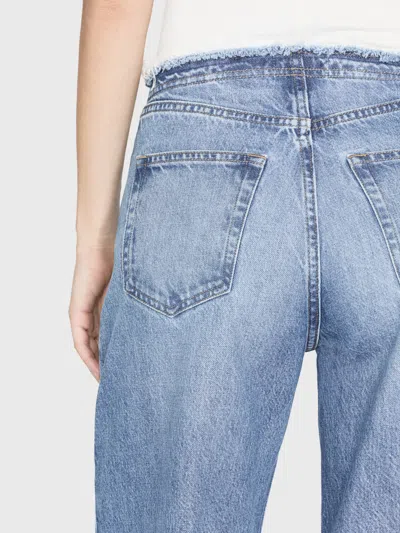 Shop Frame Le Low Baggy Wide Leg Cut Off Jeans In Blue