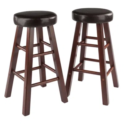 Hivvago 2-pc Cushion Seat Counter Stool Set Espresso And Walnut