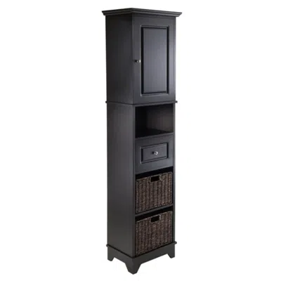 Hivvago 3-pc Storage Cabinet With 2 Foldable Corn Husk Baskets Black And Chocolate