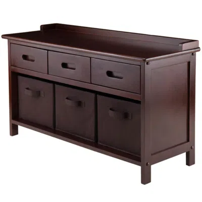 Hivvago 4-pc Storage Bench With 3 Foldable Fabric Baskets Walnut And Chocolate