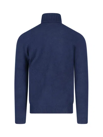 Drumohr Turtleneck Sweater In Blue Wool Navy Tones In Blue