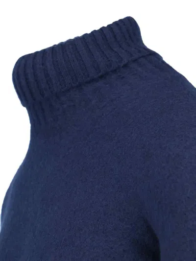 Drumohr Turtleneck Sweater In Blue Wool Navy Tones In Blue