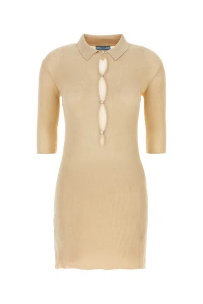 Prada Women's Sand Cotton Polo Dress In Beige O Tan