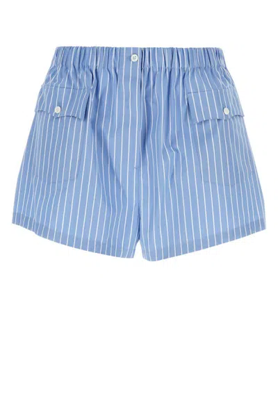 Prada Stripe Elasticized Poplin Shorts In Stripped