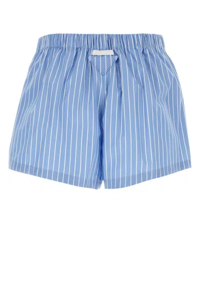 Prada Stripe Elasticized Poplin Shorts In Stripped