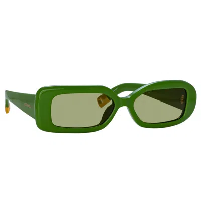 Jacquemus Green 'les Lunettes Rond Carré' Sunglasses In Jade Green/ Yellow Gold/ Khaki