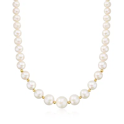 Ross-simons 6-12.5mm Graduated Cultured Pearl Necklace In 14kt Yellow Gold In Multi