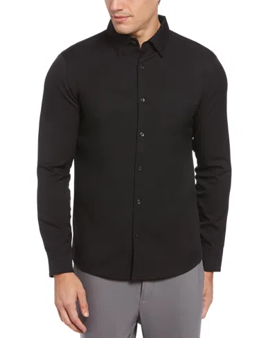 Shop Perry Ellis Men's Untucked Total Stretch Slim Fit Solid Shirt - Black, Size Small, 100% Polyester Long Sleeves