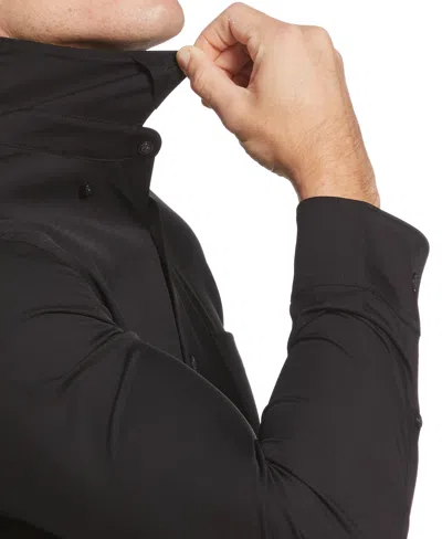 Perry Ellis Men's Untucked Total Stretch Slim Fit Solid Shirt - Black, Size Small, 100% Polyester Long Sleeves In Black