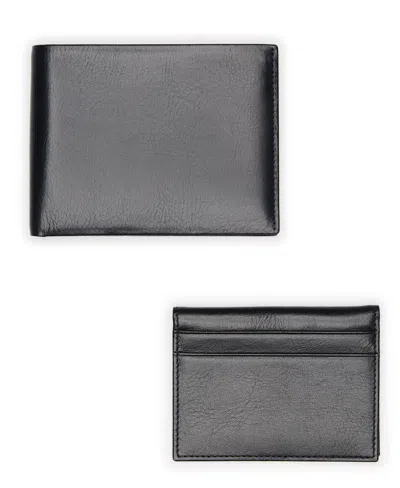 Perry Ellis Men's Genuine Glazed Leather Wallet In Navy,blue
