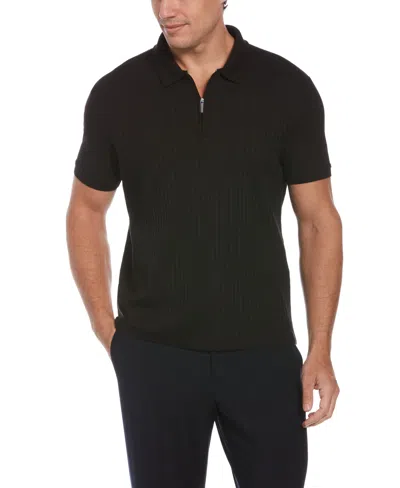 Shop Perry Ellis Men's Quarter Zip Ribbed Polo In Black