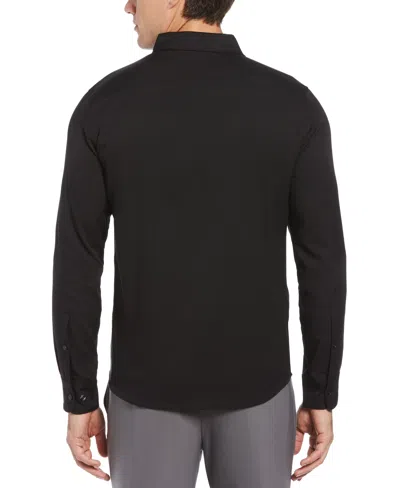 Perry Ellis Men's Untucked Total Stretch Slim Fit Solid Shirt - Black, Size Small, 100% Polyester Long Sleeves In Black