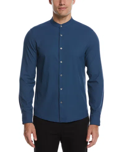 Shop Perry Ellis Men's Big And Tall Untucked Total Stretch Banded Collar Shirt In Dark Denim,blue