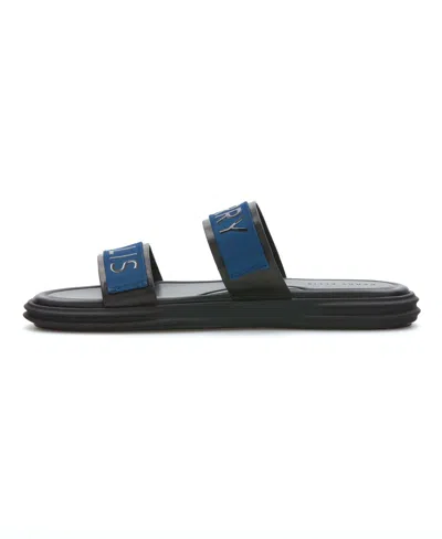 Shop Perry Ellis Men's  Logo Sandals Shoes In Black,navy,blue