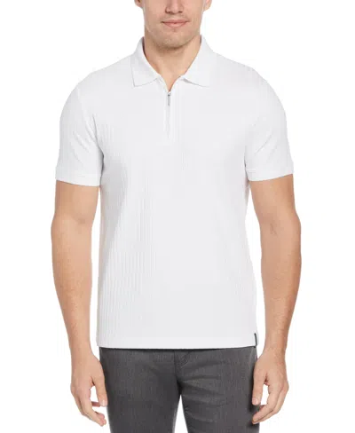 Perry Ellis Men's Ribbed Quarter Zip Polo In Bright White
