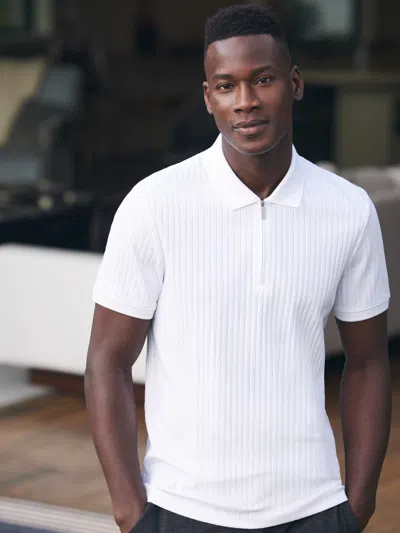 Perry Ellis Men's Ribbed Quarter Zip Polo In Bright White