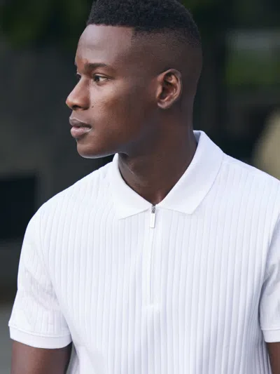 Perry Ellis Men's Ribbed Quarter Zip Polo In Bright White