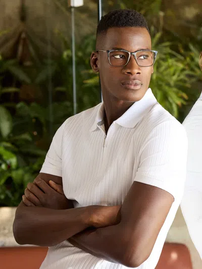 Perry Ellis Men's Ribbed Quarter Zip Polo In Bright White