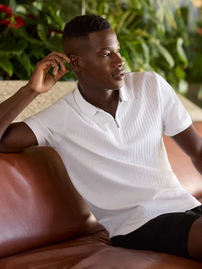 Perry Ellis Men's Ribbed Quarter Zip Polo In Bright White