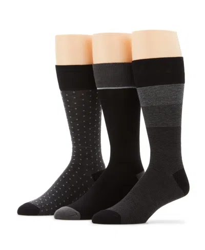 Perry Ellis Men's 3 Pack Soft Luxury Stripe Color Block Socks In Black