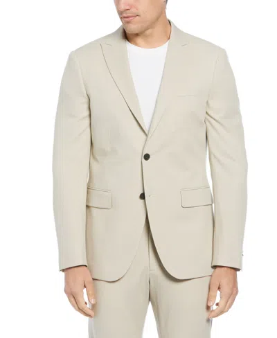 Shop Perry Ellis Men's Slim Fit Peak Lapel Louis Suit Jacket In Island Fossil,beige